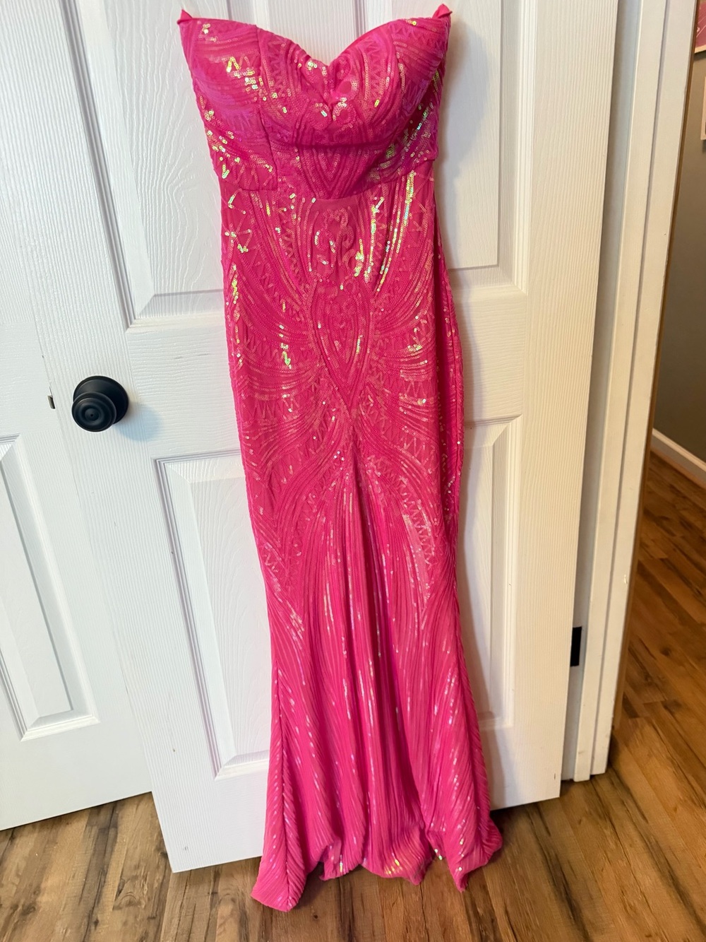 Strapless faeriesty Fuchsia Sequin Evening Gown
